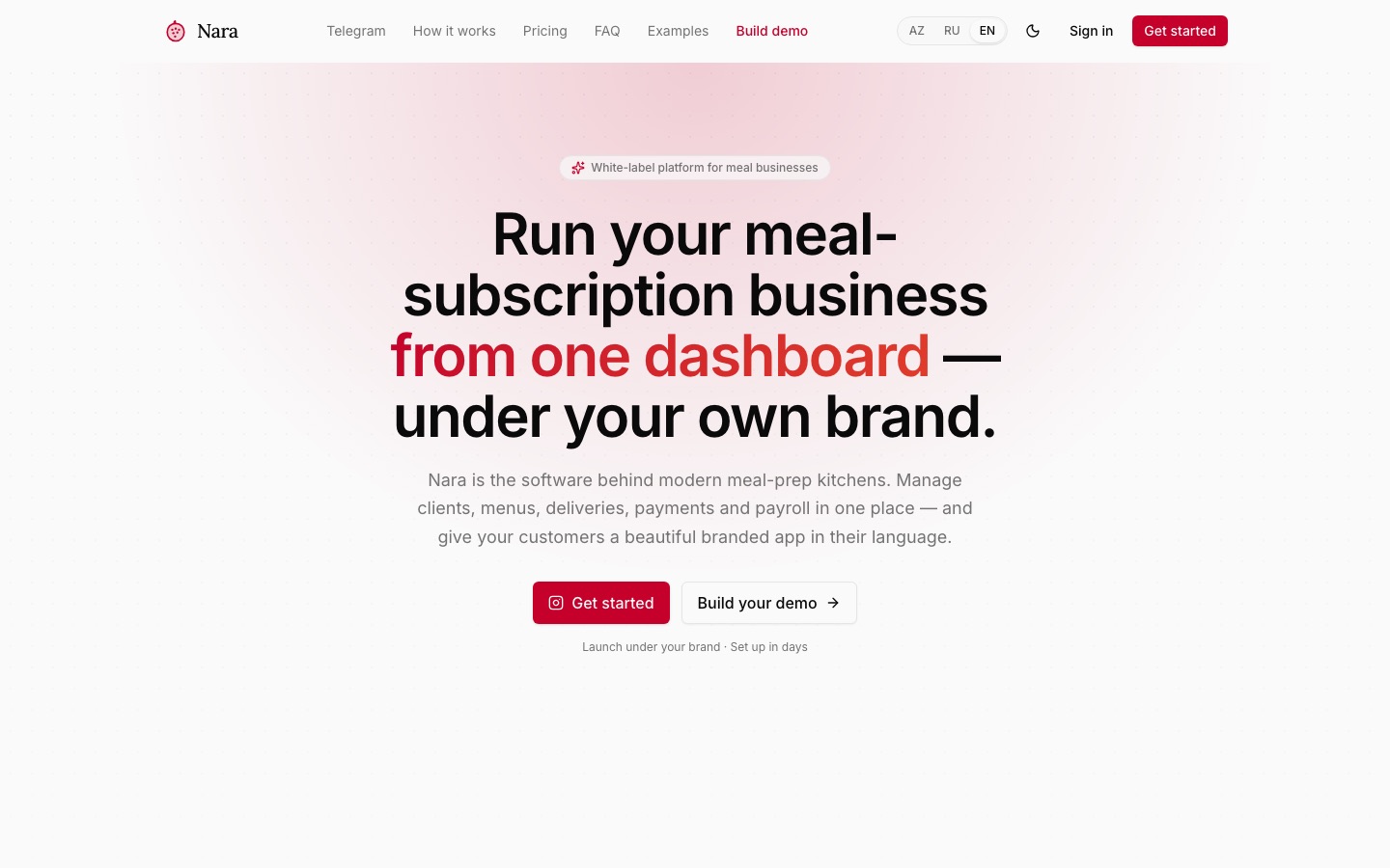 Nara marketing site - run your meal-subscription business from one dashboard
